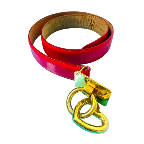 MOSCHINO RARE VINTAGE 90’s GOLDEN HEART LOCK CHARM BELT - Picture 1 of 7